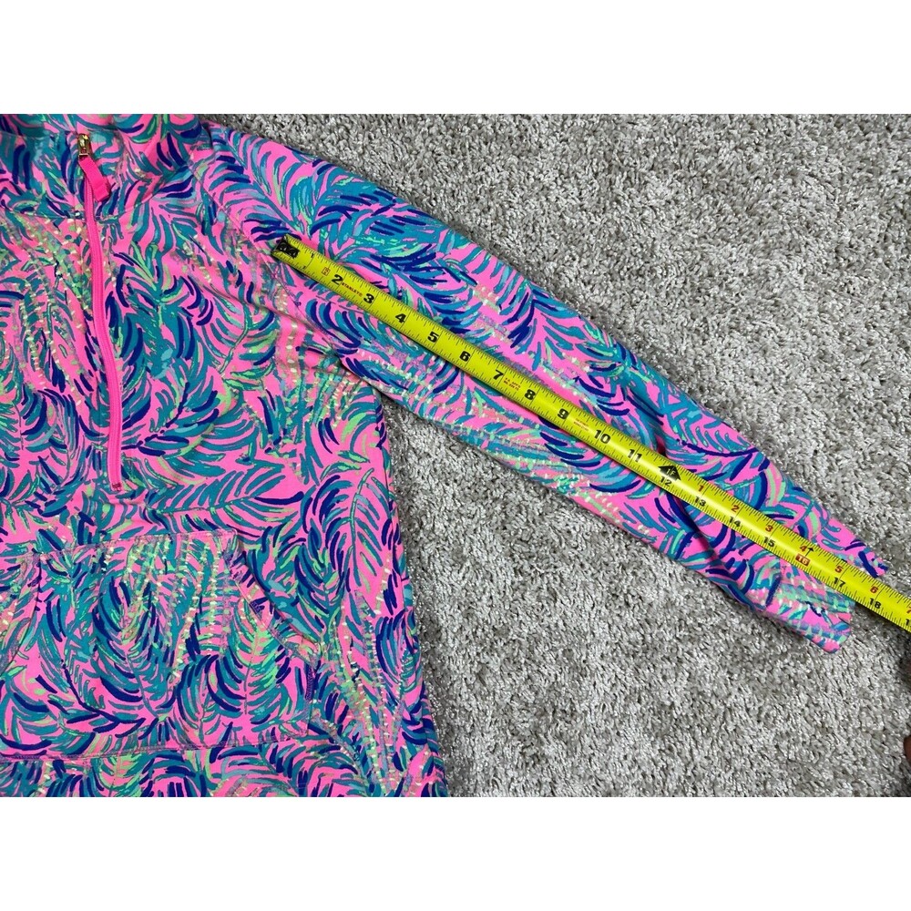 Lilly Pulitzer Girls Pullover Tropical Pink Palm Print Quarter Zip L - Picture 3 of 9